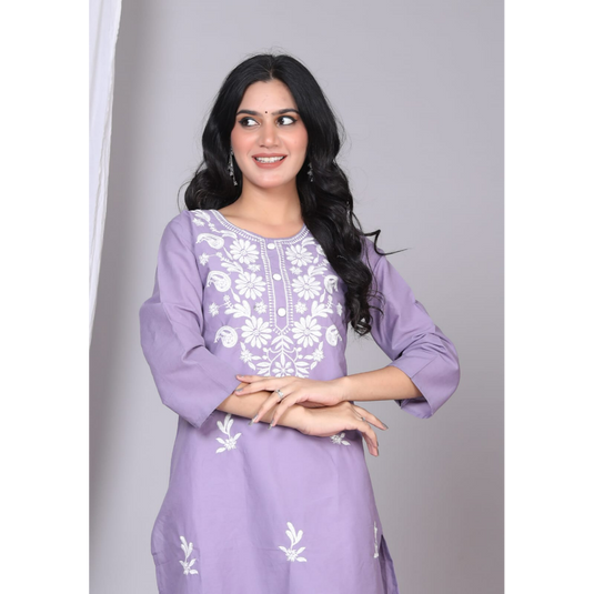 Nayi Nazar Purple Cotton Chikankari Straight Kurta (Copy)