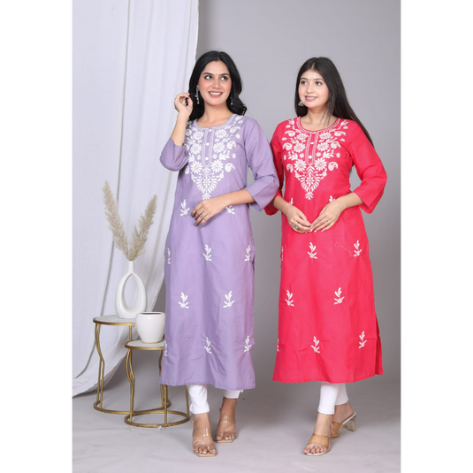 Nayi Nazar Purple Cotton Chikankari Straight Kurta (Copy)