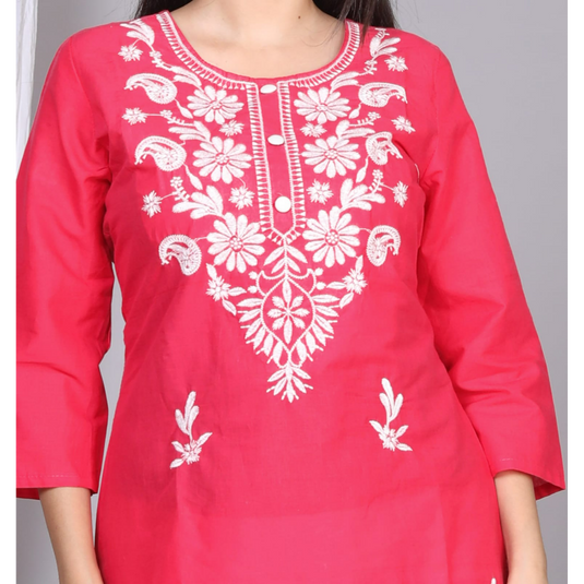 Nayi Nazar Pink Chikankari Straight Cotton Kurta