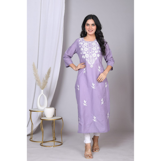 Nayi Nazar Purple Cotton Chikankari Straight Kurta (Copy)