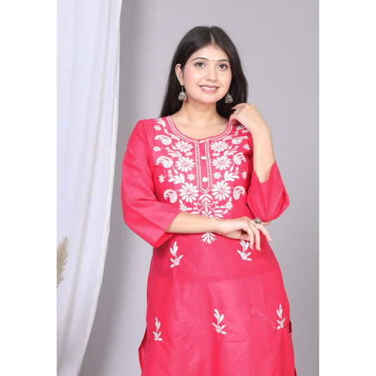 Nayi Nazar Pink Chikankari Straight Cotton Kurta