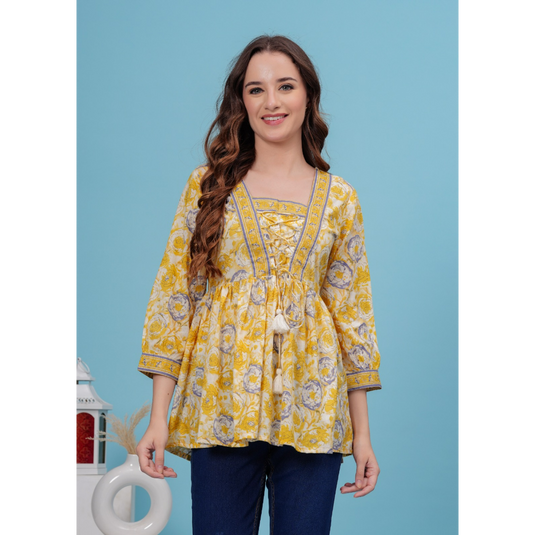 Nayi Nazar Mustard Printed Top