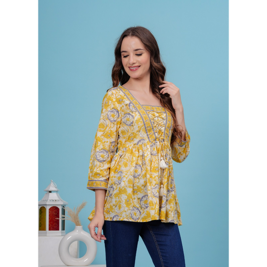 Nayi Nazar Mustard Printed Top