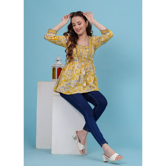 Nayi Nazar Mustard Printed Top