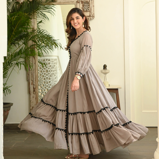 Nayi Nazar Brown Long Flared Dress