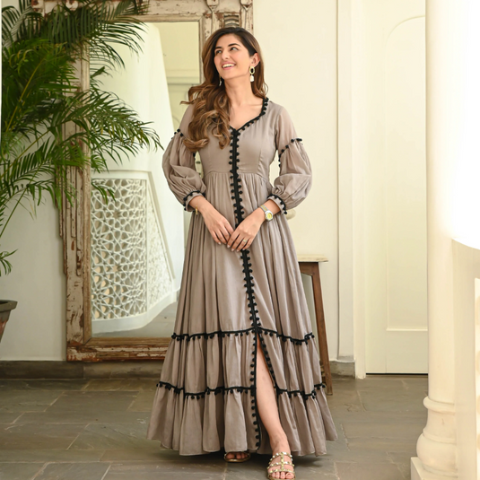 Nayi Nazar Brown Long Flared Dress
