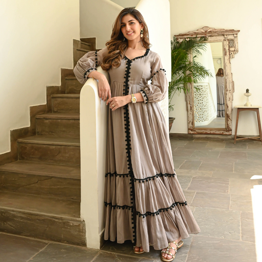 Nayi Nazar Brown Long Flared Dress