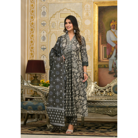 Nayi Nazar Black Flared Cotton Suit Set
