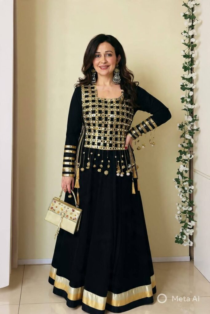 Noir Mirror Work Anarkali Gown