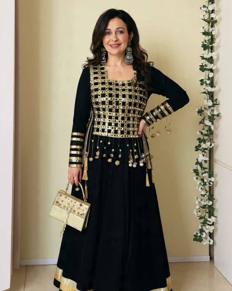 Noir Mirror Work Anarkali Gown