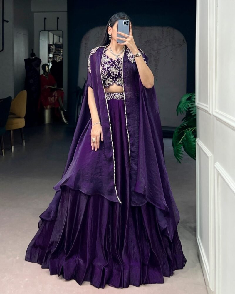 Royal Plum Layered Lehenga Set