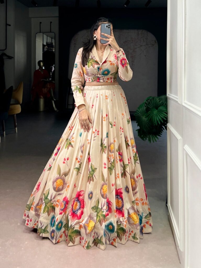 Ivory Floral Printed Lehenga Set