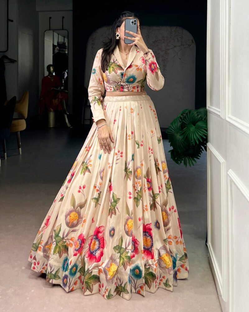 Ivory Floral Printed Lehenga Set