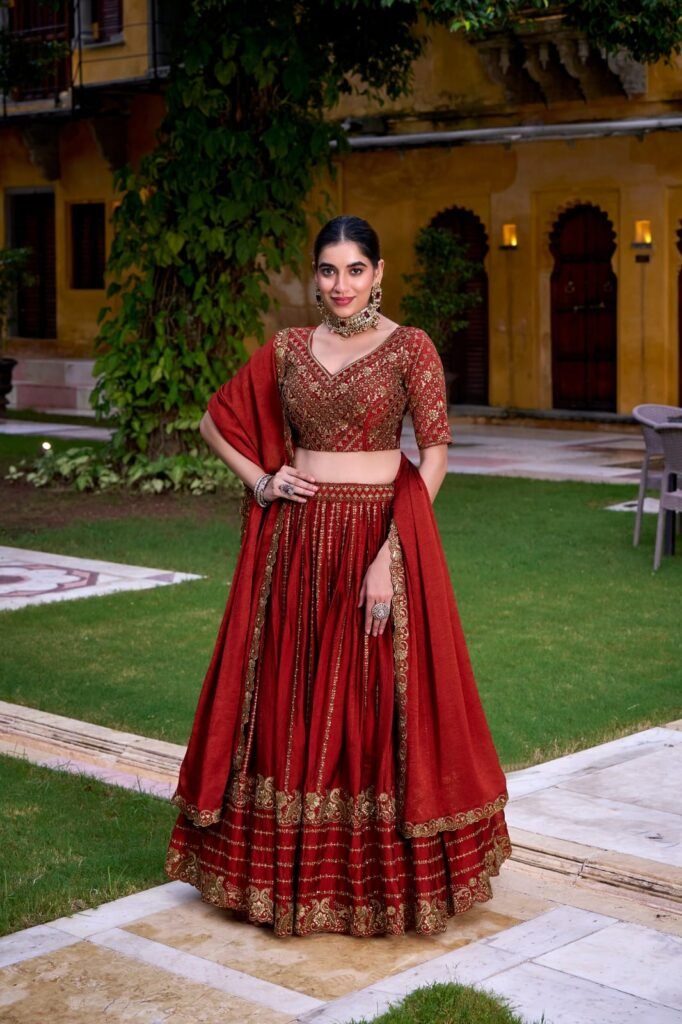 Maroon Embroidered Bridal Lehenga