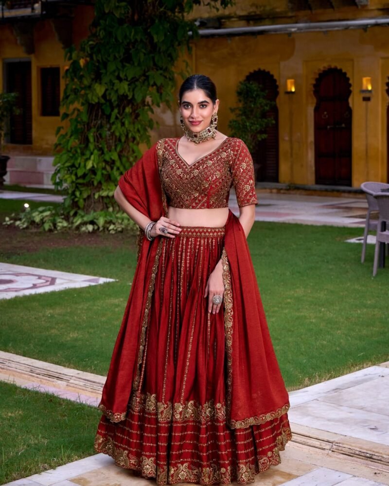 Maroon Embroidered Bridal Lehenga