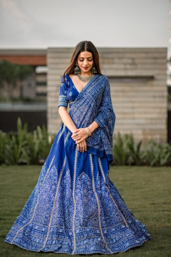 Royal Blue Bandhani Lehenga Saree