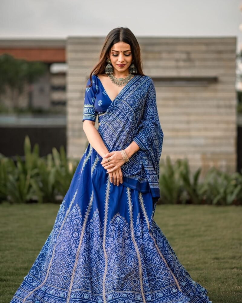 Royal Blue Bandhani Lehenga Saree