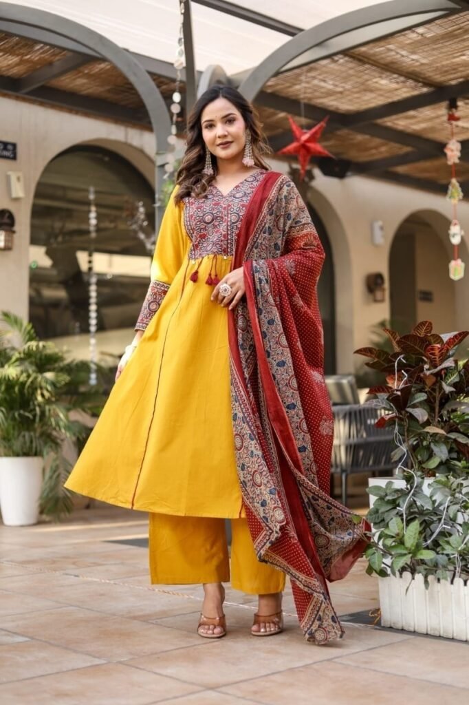 Orange Cotton Kurta Set