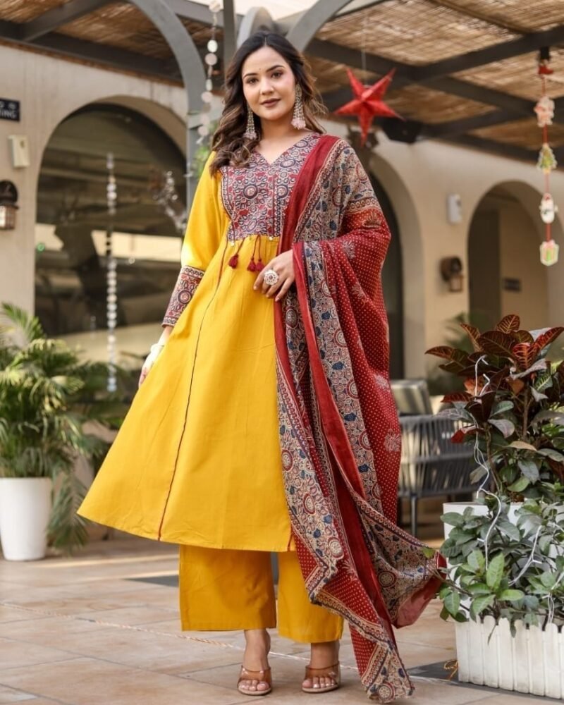 Orange Cotton Kurta Set
